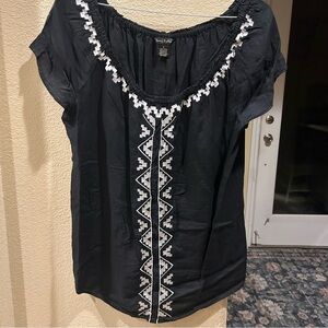 Black Embroidered Women's Top